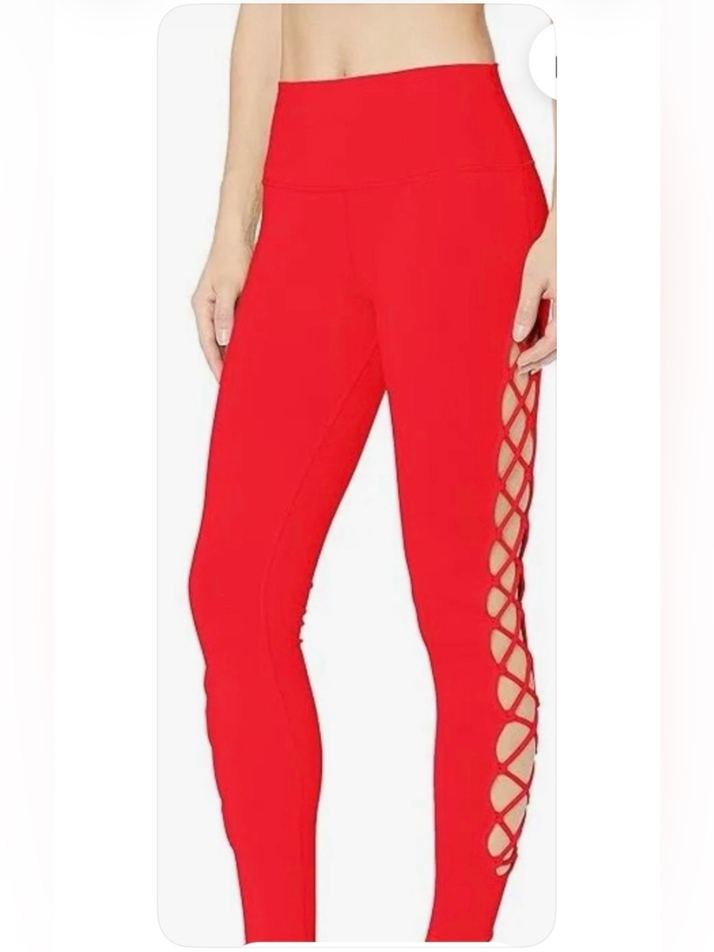 ALO Yoga High-Waist Ripped Warrior Leggings Red Lattice Cutout Yoga Pants XS